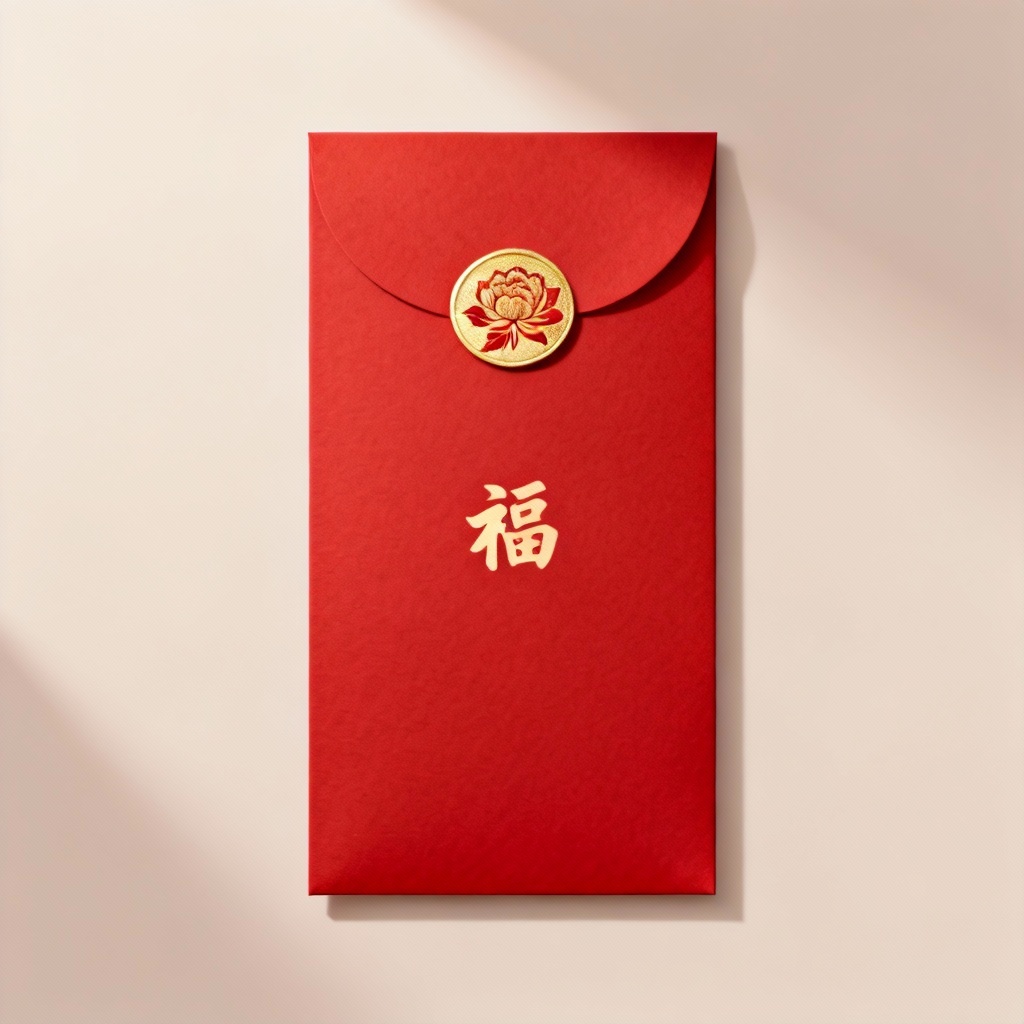 Minimal peony seal red envelope with embossed gold stamp