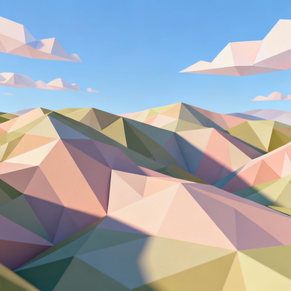 Low-poly pastel hills landscape