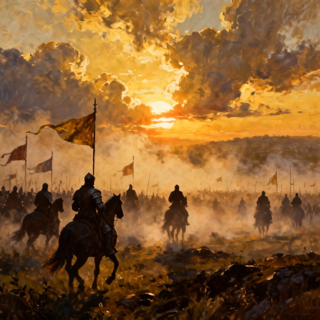 AI Medieval Battlefield Sunrise Scene