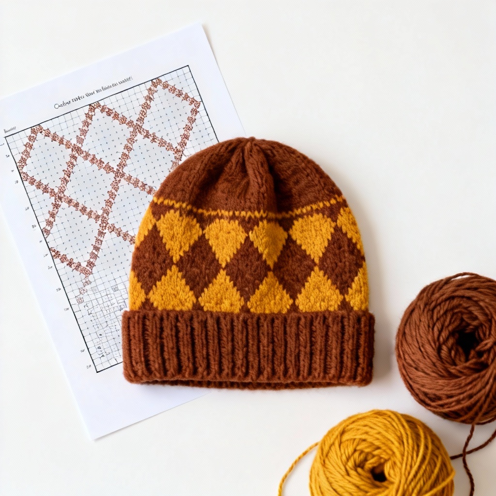 AI colorwork beanie pattern and repeating diamond chart