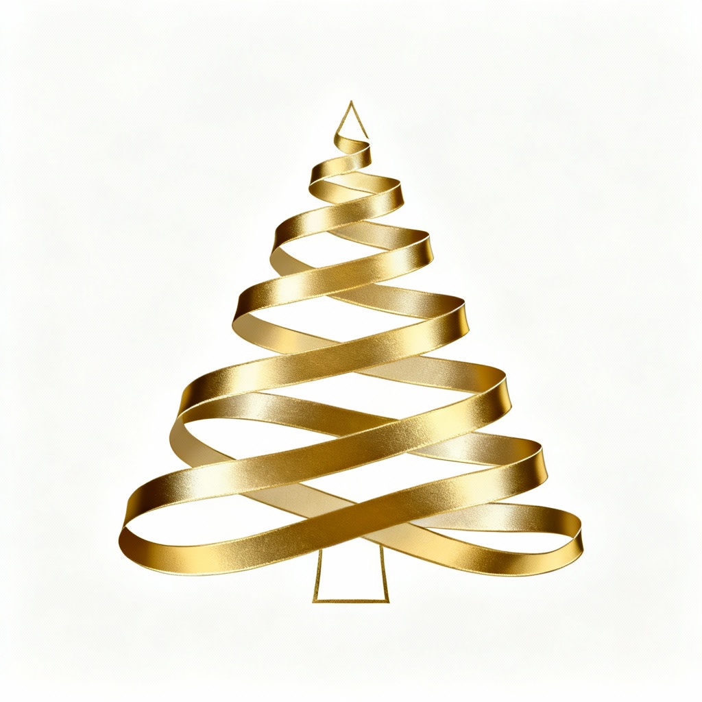 AI gold foil vector Christmas tree ribbon design