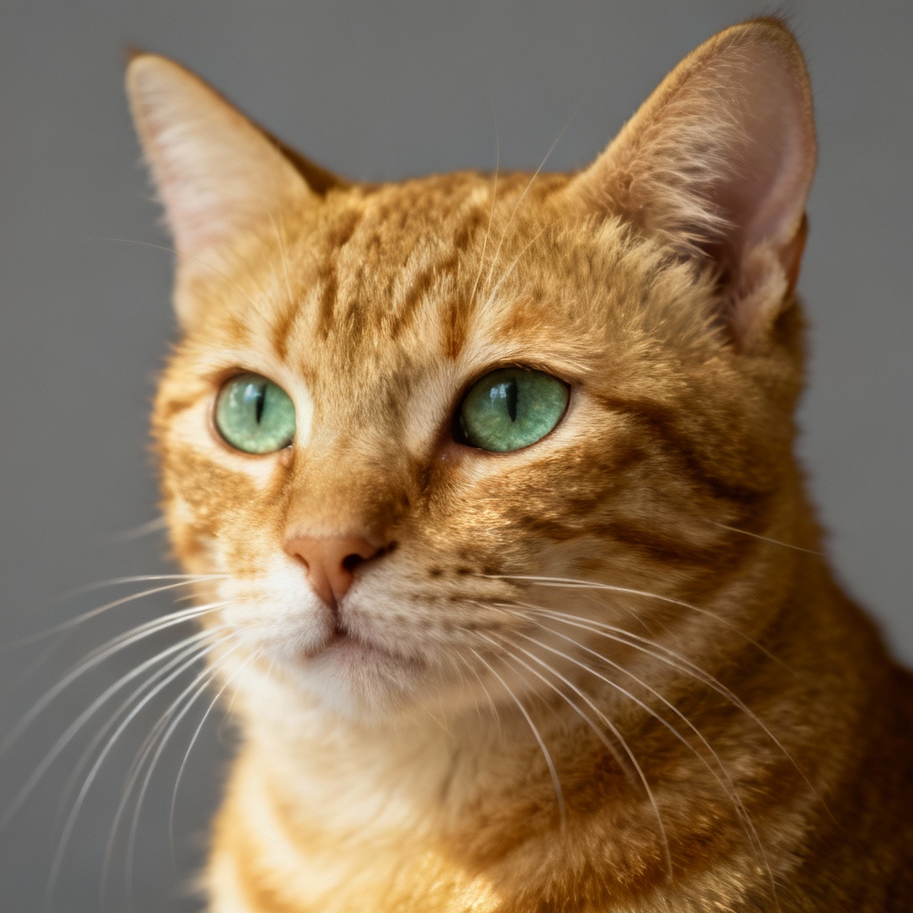 AI cat portrait of a regal tabby in soft studio lighting