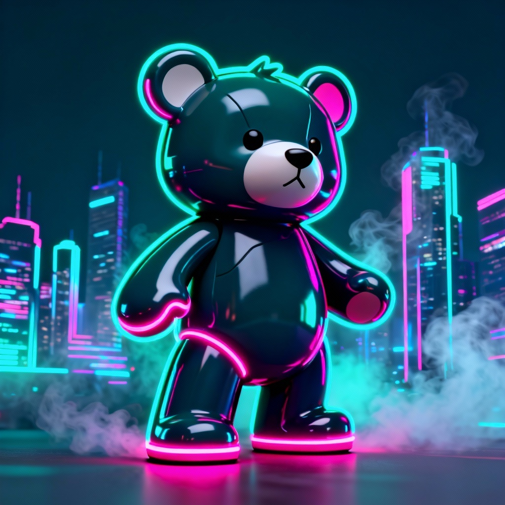 Neon Cyberpunk Teddy Mascot