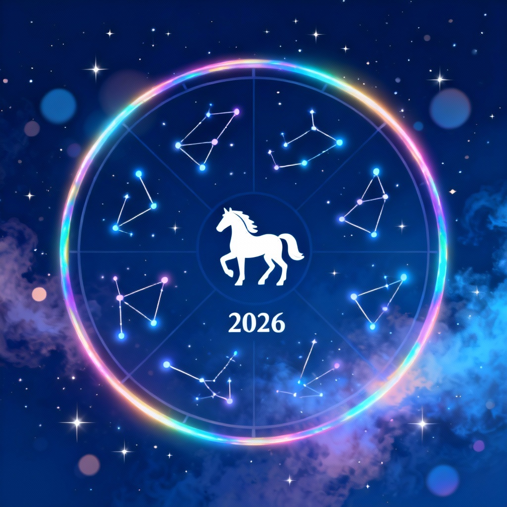 AI cosmic zodiac luck wheel with 2026 horse