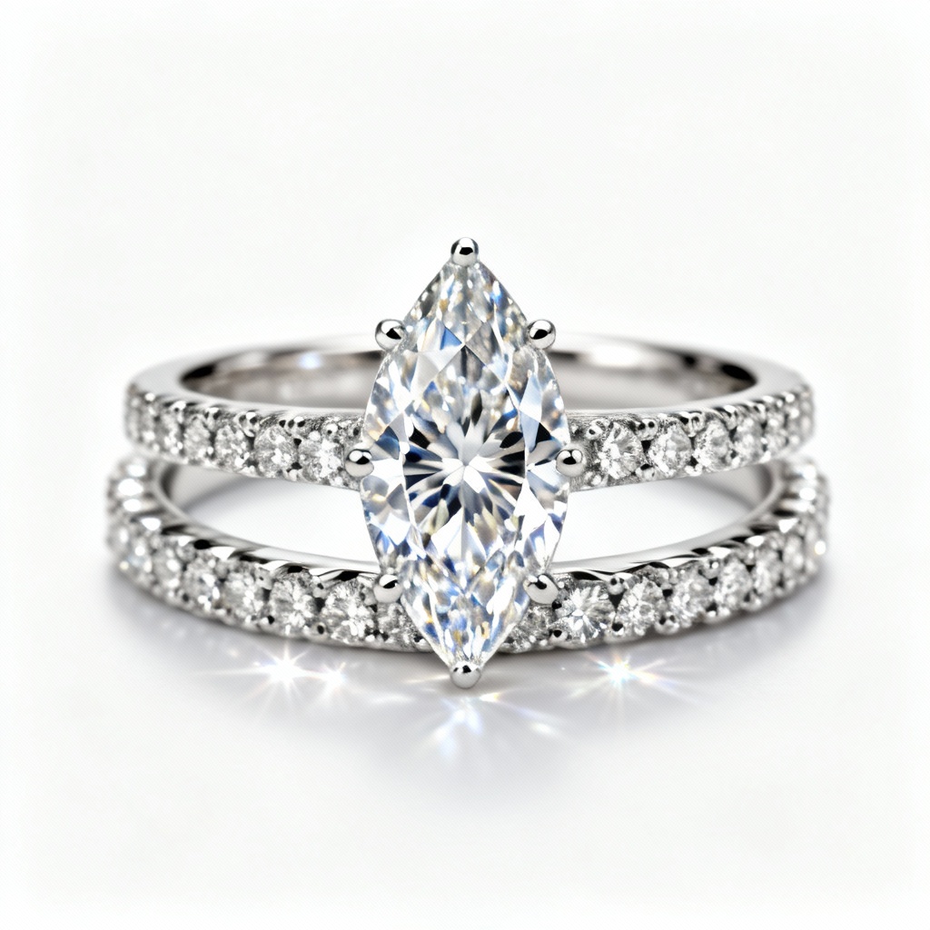 AI marquise diamond halo bridal ring set
