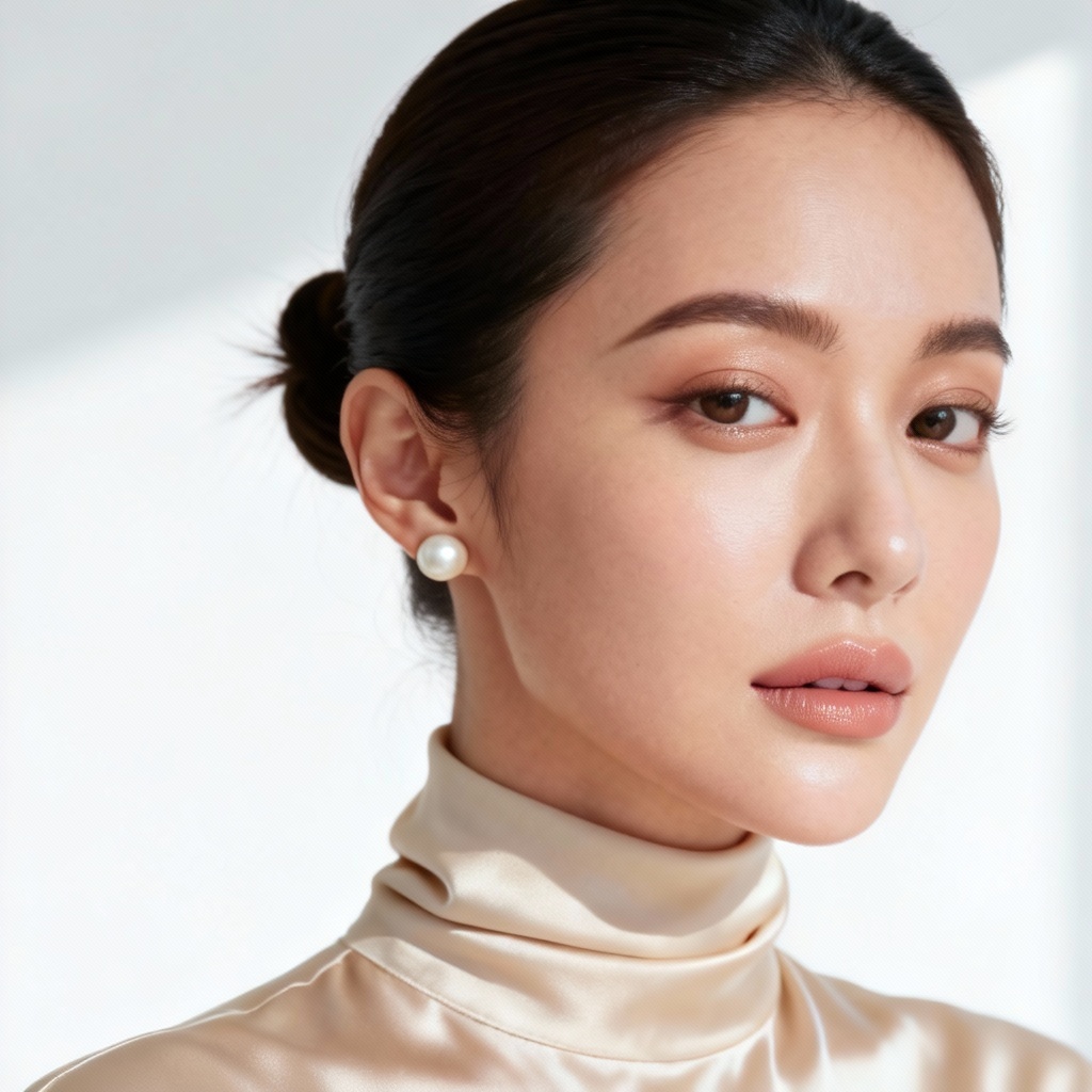 AI minimalist chic elegant woman headshot on white