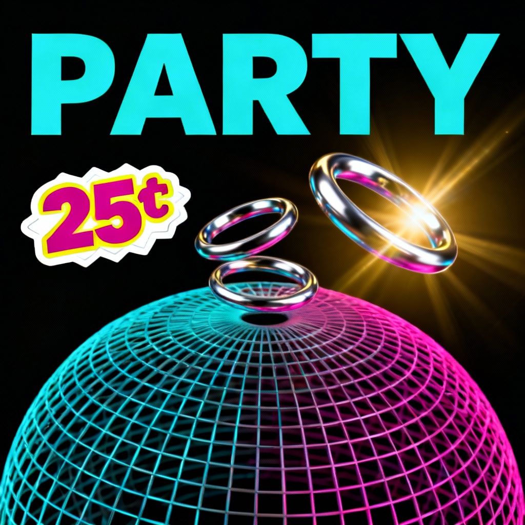 AI Y2K neon club flyer with chrome rings and gel lights