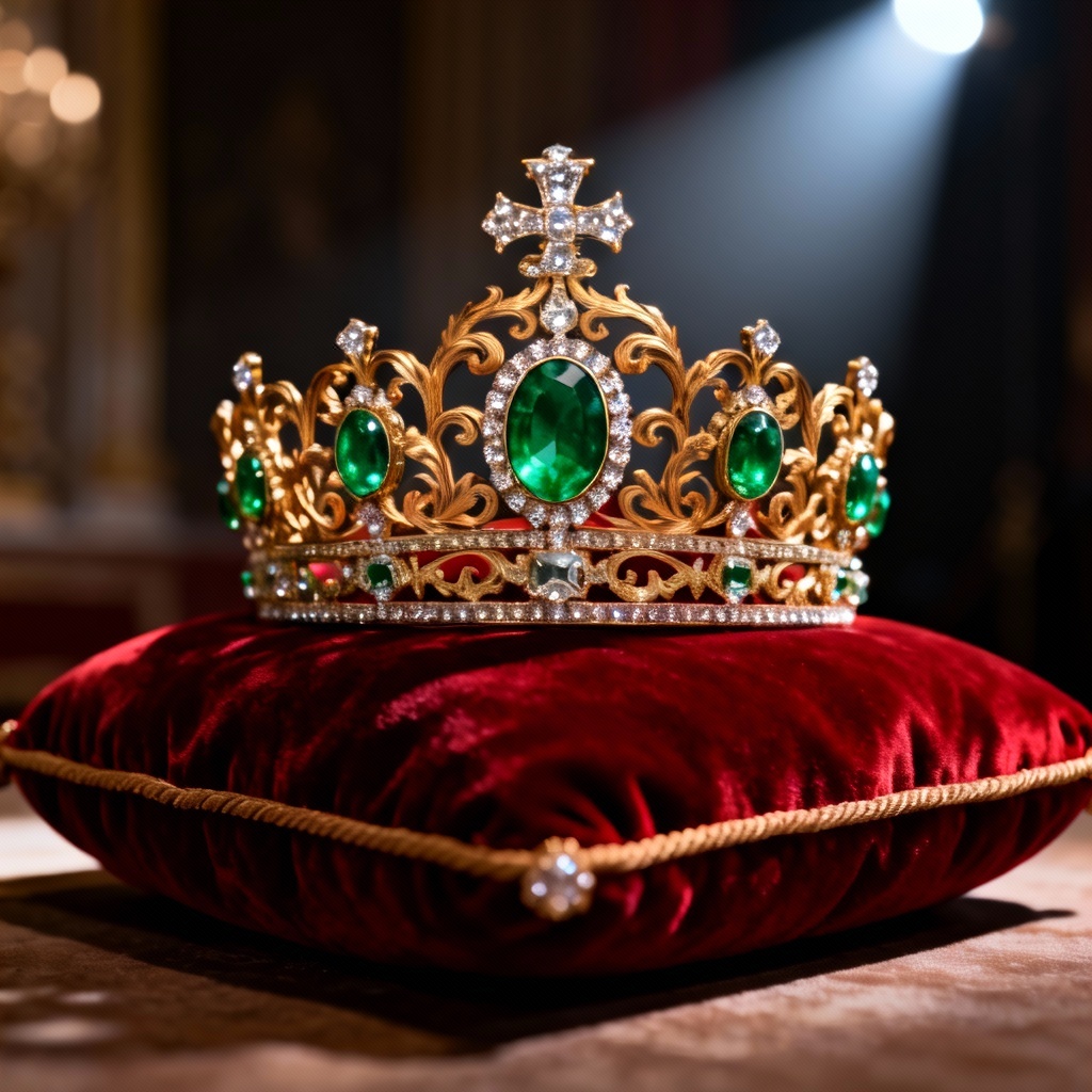 AI Gold Emerald Royal Crown on velvet