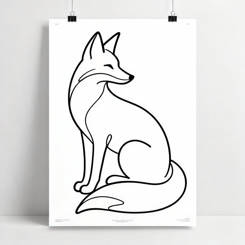AI continuous line fox contour drawing