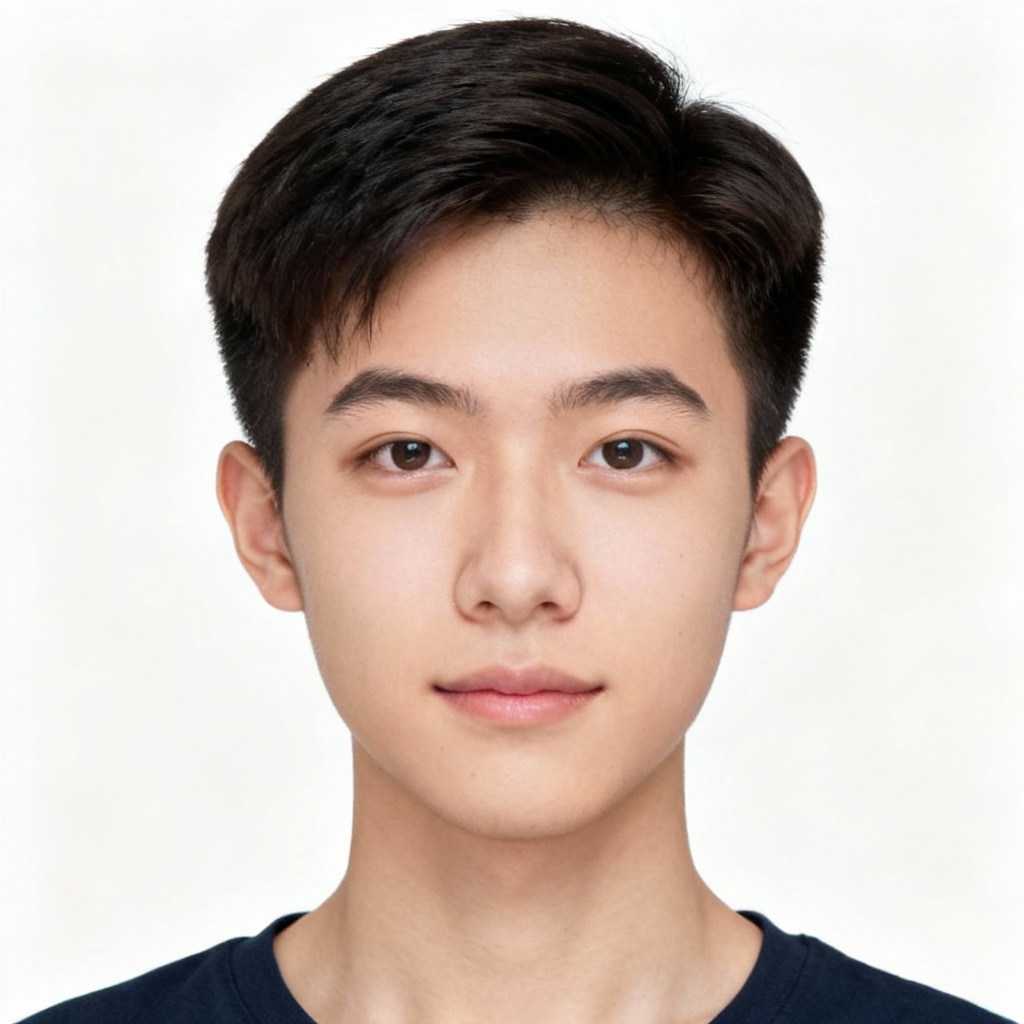 AI student ID photo on white background, balanced lighting