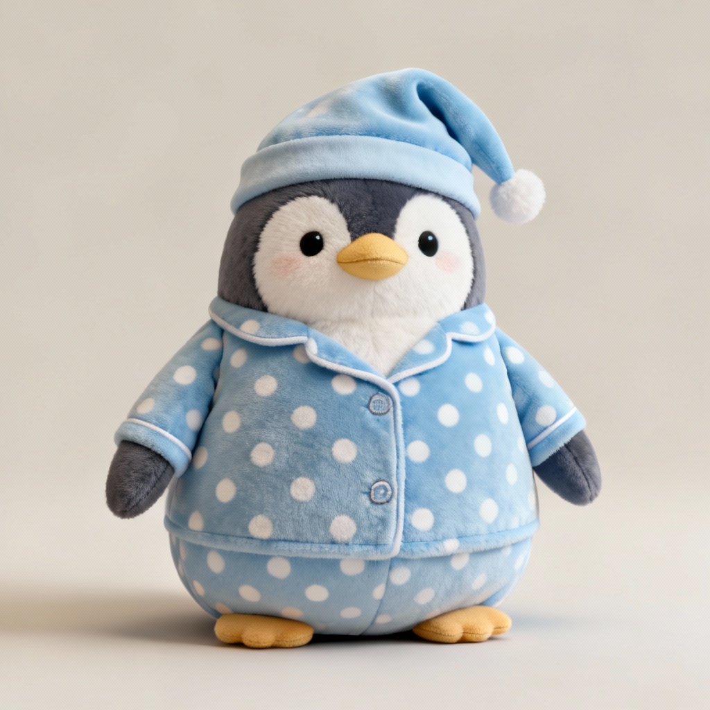 AI penguin plush in pajamas
