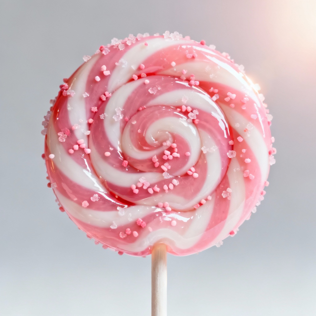 AI strawberry swirl lollipop on pastel background