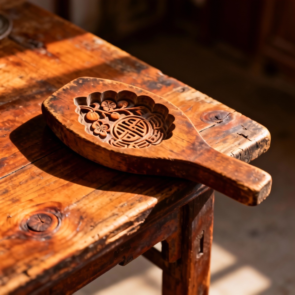 Vintage wooden mooncake mold carving with plum blossom