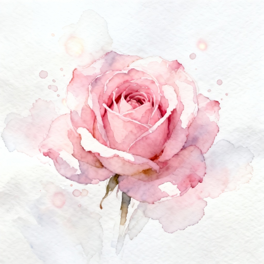Watercolor pink rose painting on paper