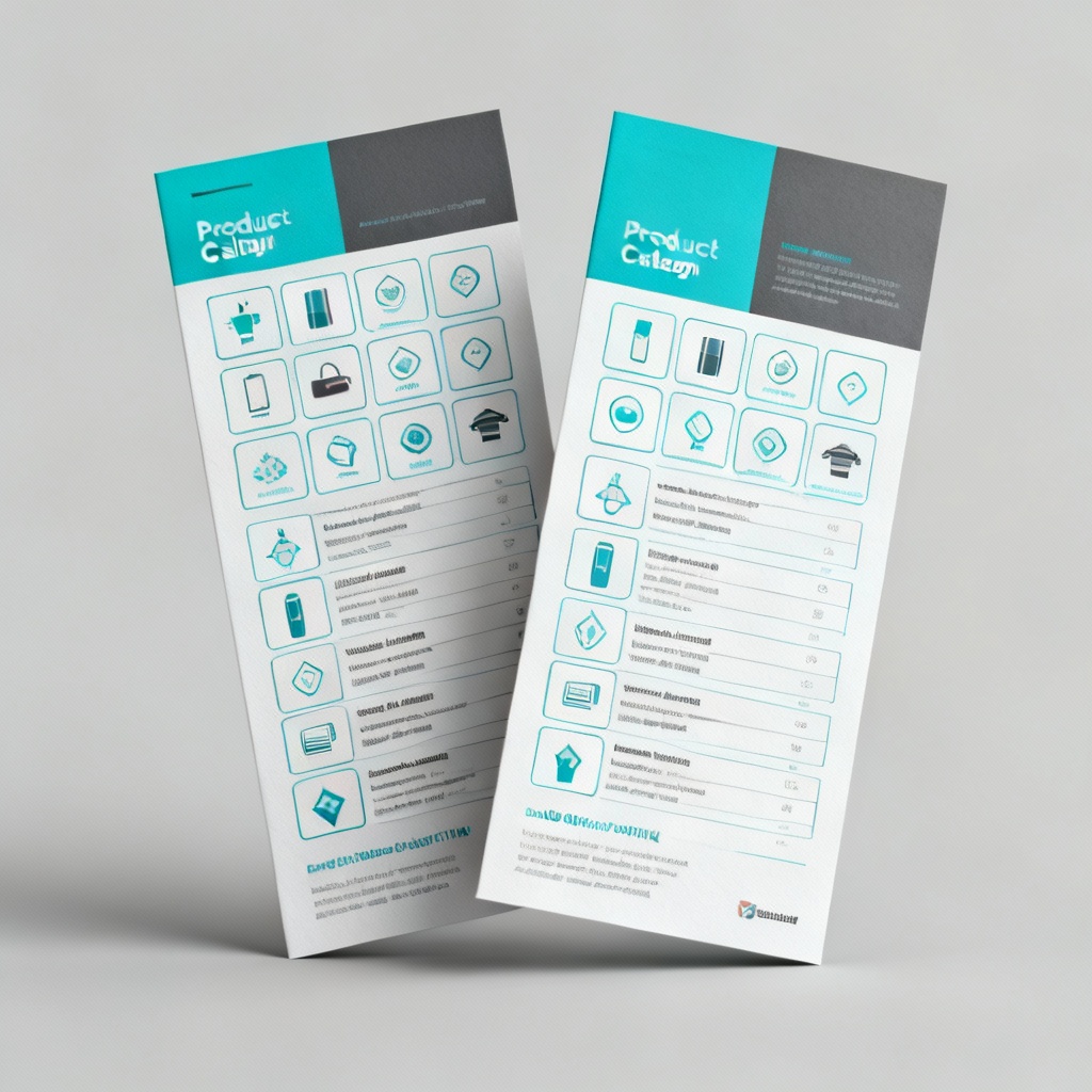 AI product catalog DL brochure with modular grid and icons