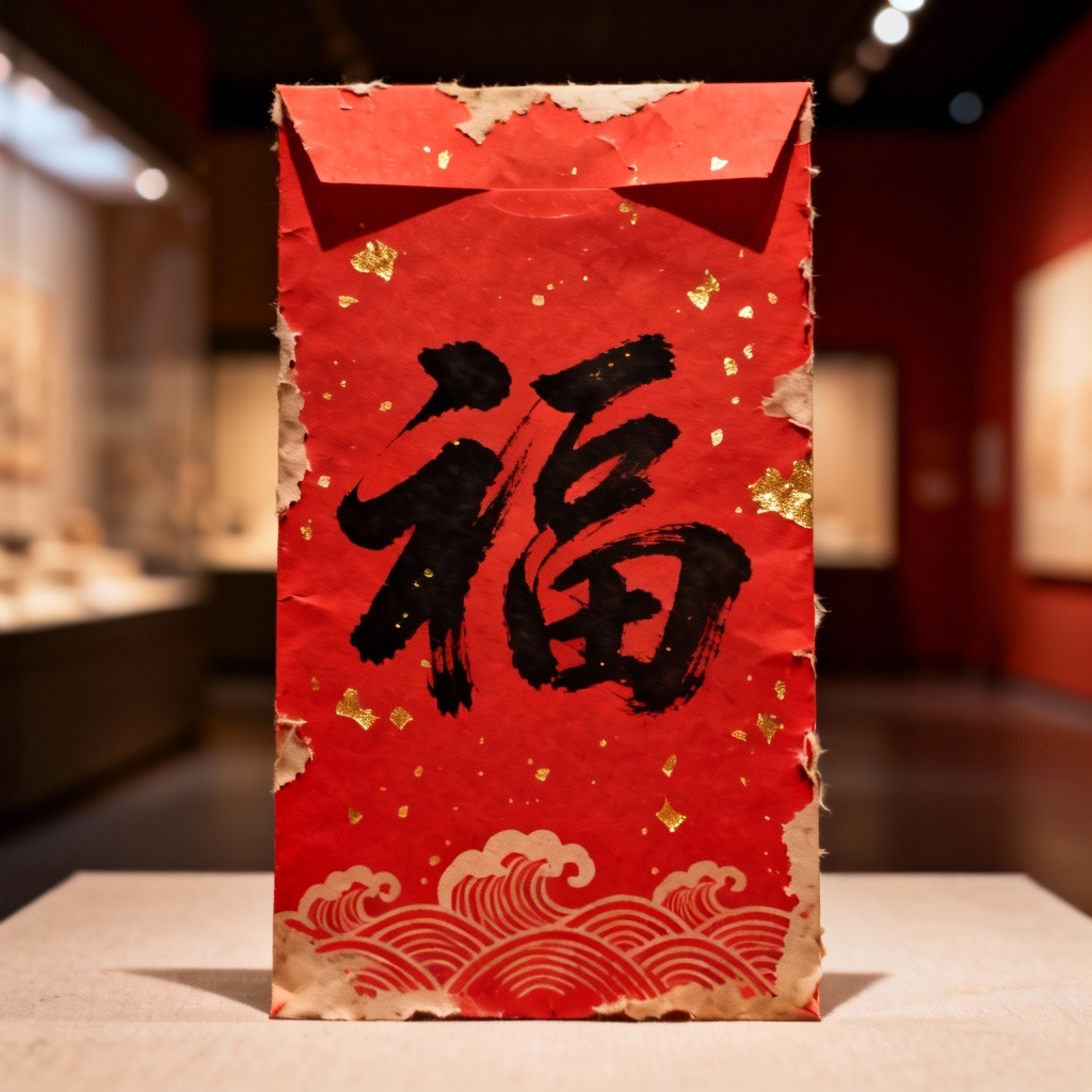 Vintage calligraphy hongbao with brush stroke Fu