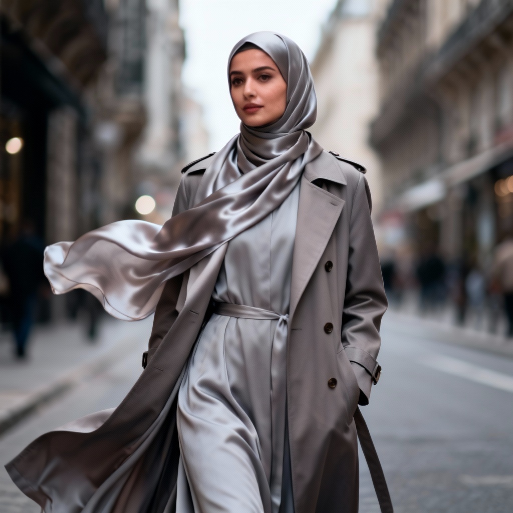 AI modest fashion lookbook street portrait