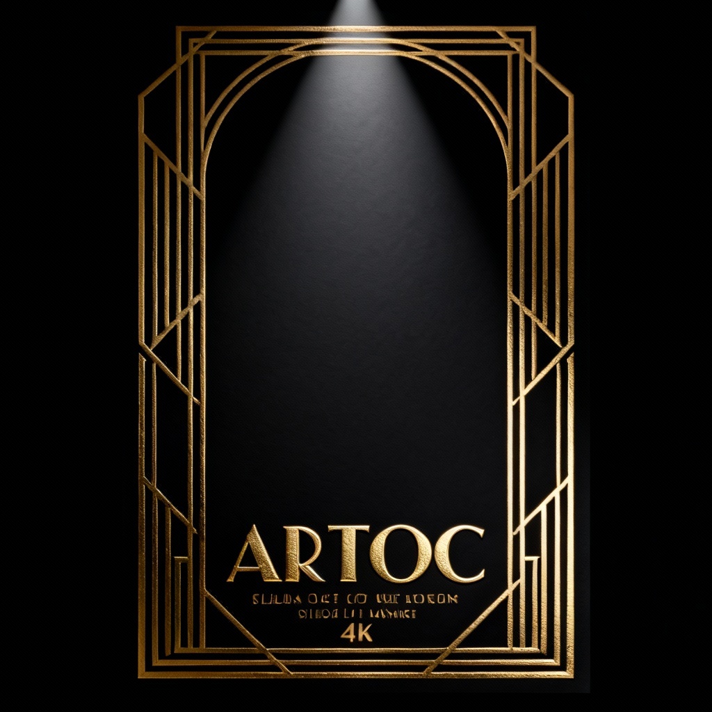 AI gold foil art deco poster on black paper
