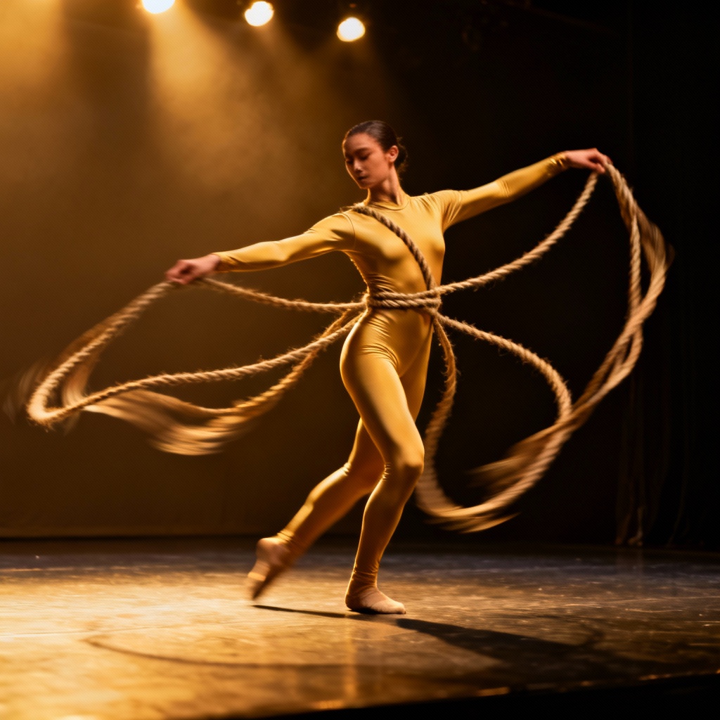 AI dance performance with rope ribbons, SFW