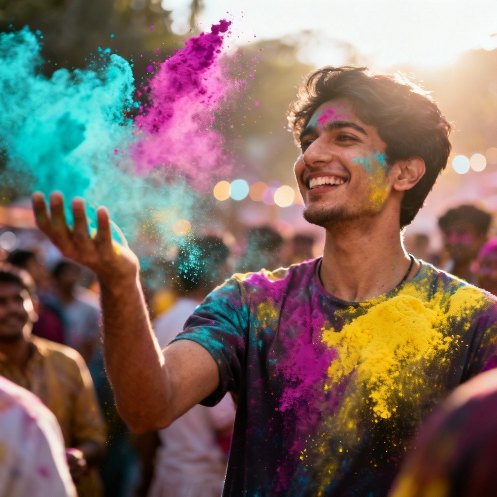AI Holi festival color explosion portrait