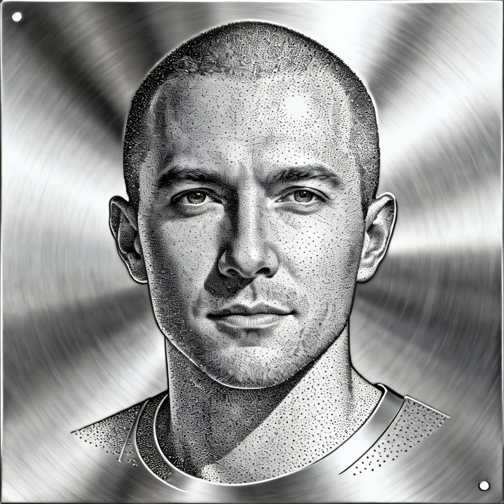 AI stipple portrait optimized for metal dog tag engraving