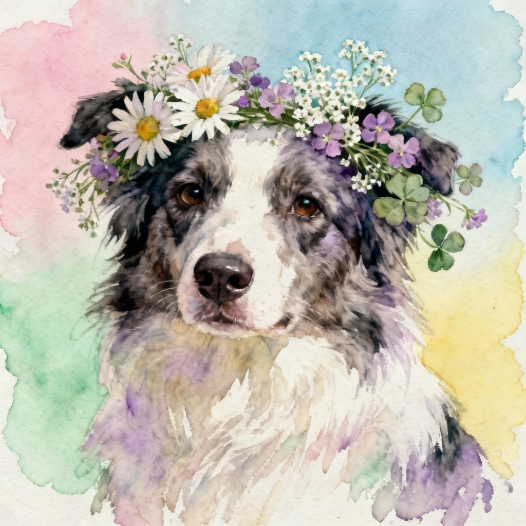 AI Watercolor Border Collie Portrait