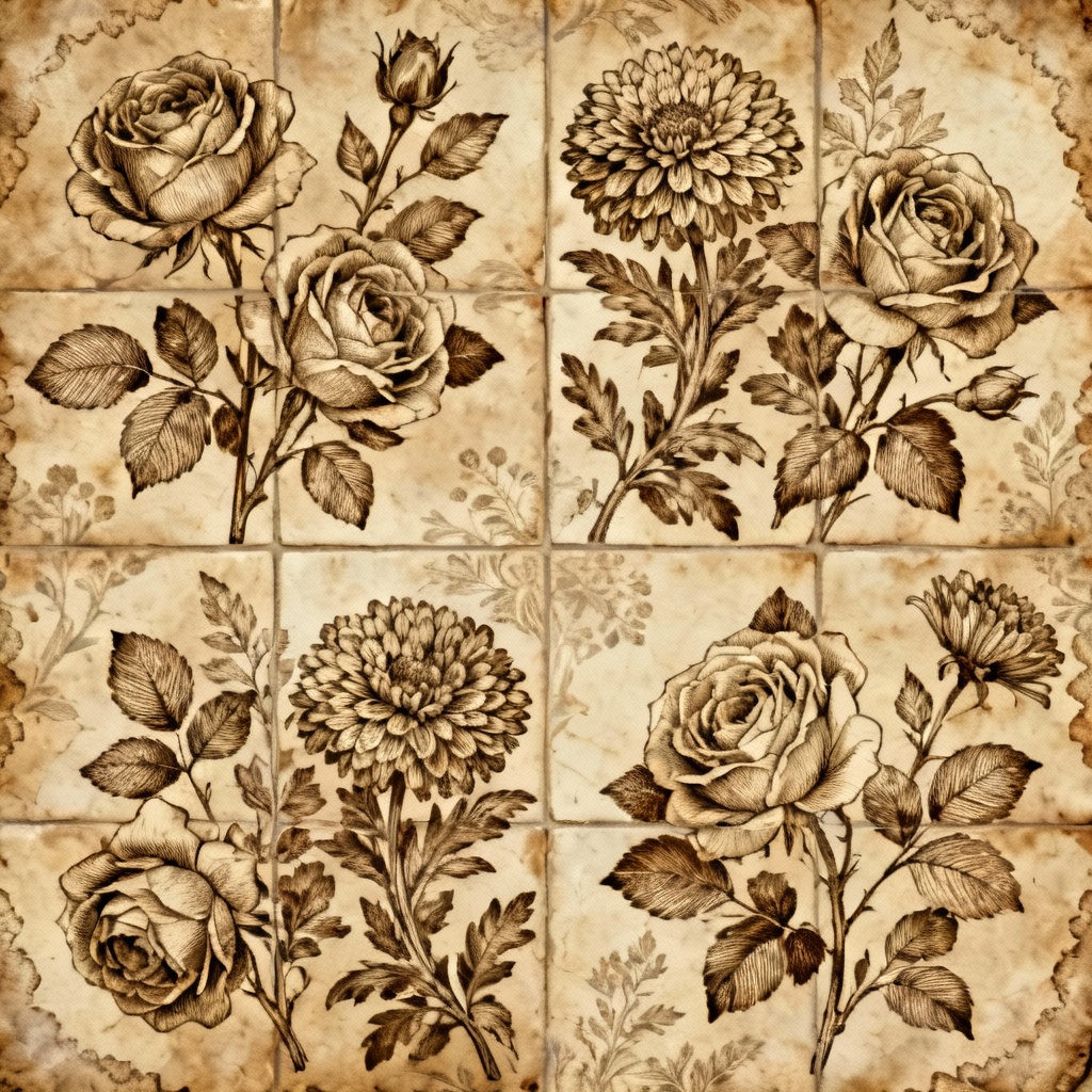 AI vintage floral background in botanical engraving style