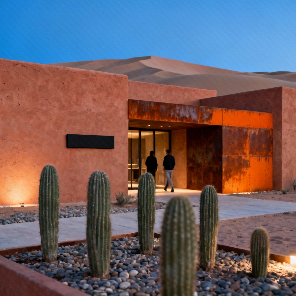 AI Hotel Facade Rammed Earth Desert