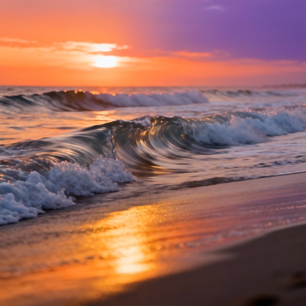 AI glassy evening wave breaking at golden hour