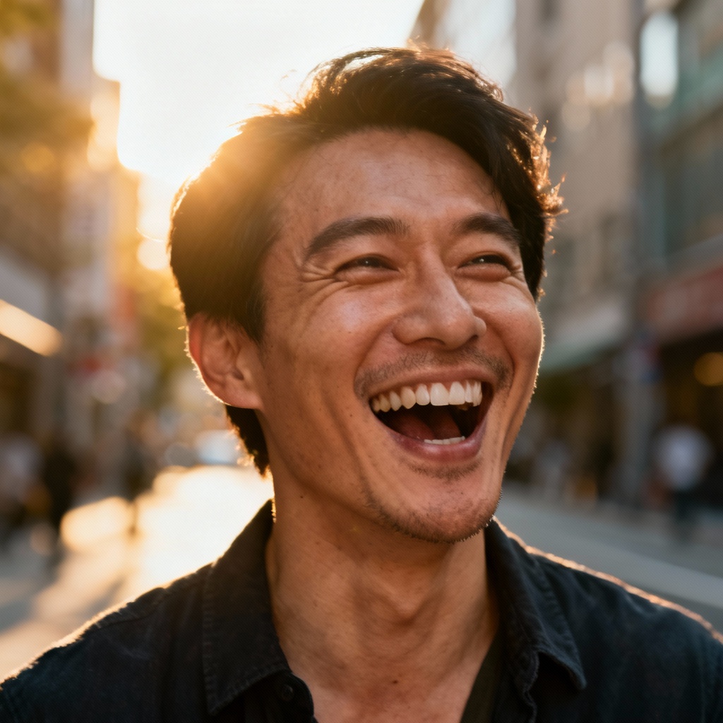 AI candid street smile portrait