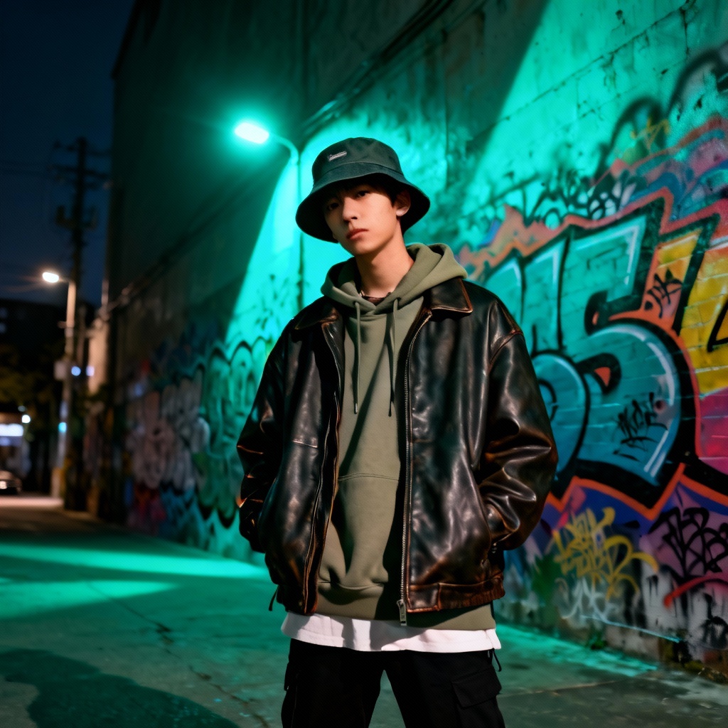 AI Korean idol streetwear hip hop look