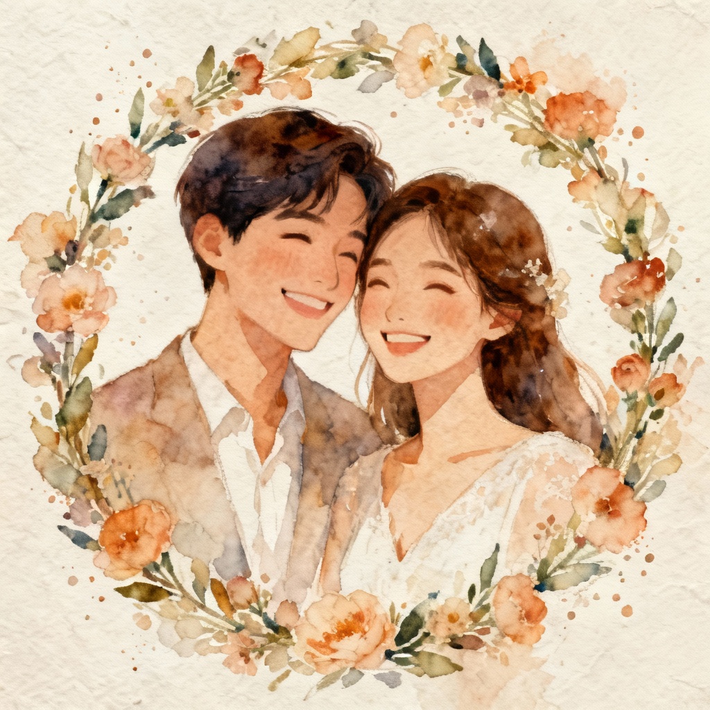 Watercolor couple avatar with floral frame