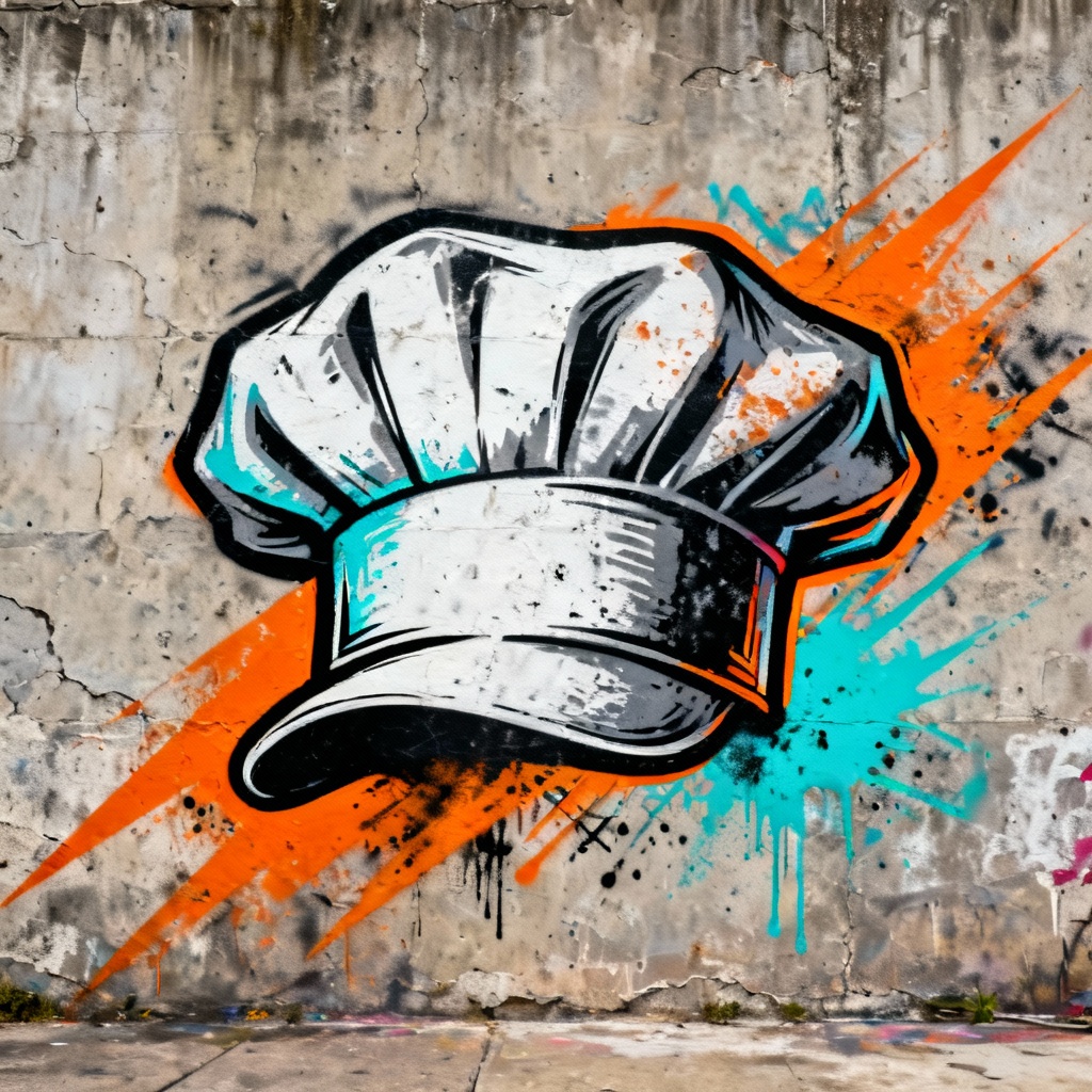 AI graffiti street-food chef hat illustration