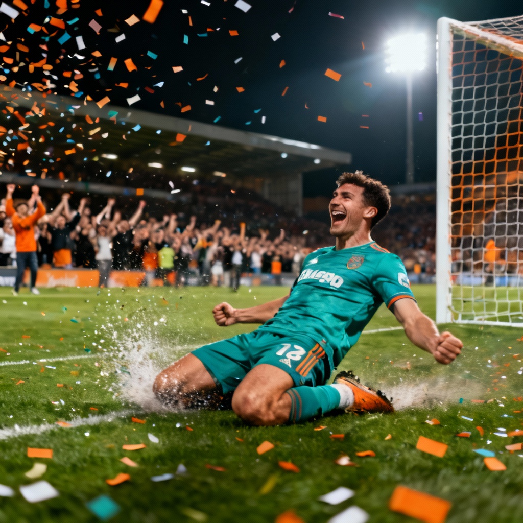 AI soccer celebration image in a stadium with confetti