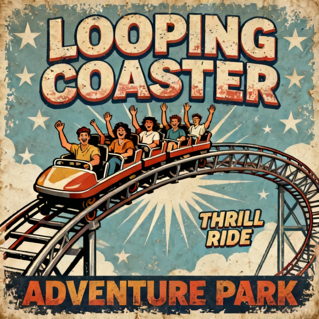 AI vintage poster for a looping roller coaster