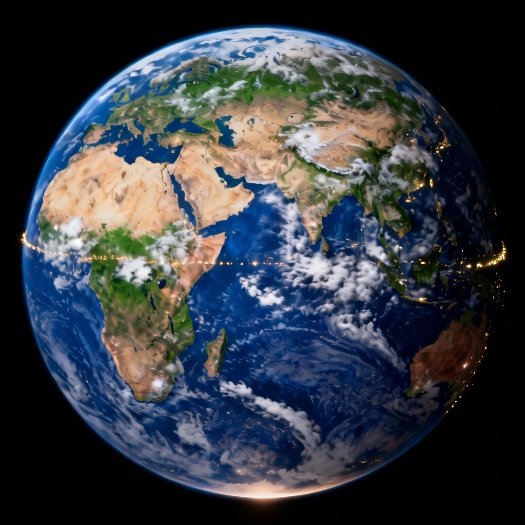 AI earth generator photorealistic globe with clouds and city lights