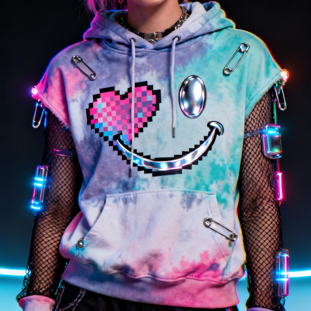 AI glitchcore layered Y2K hoodie