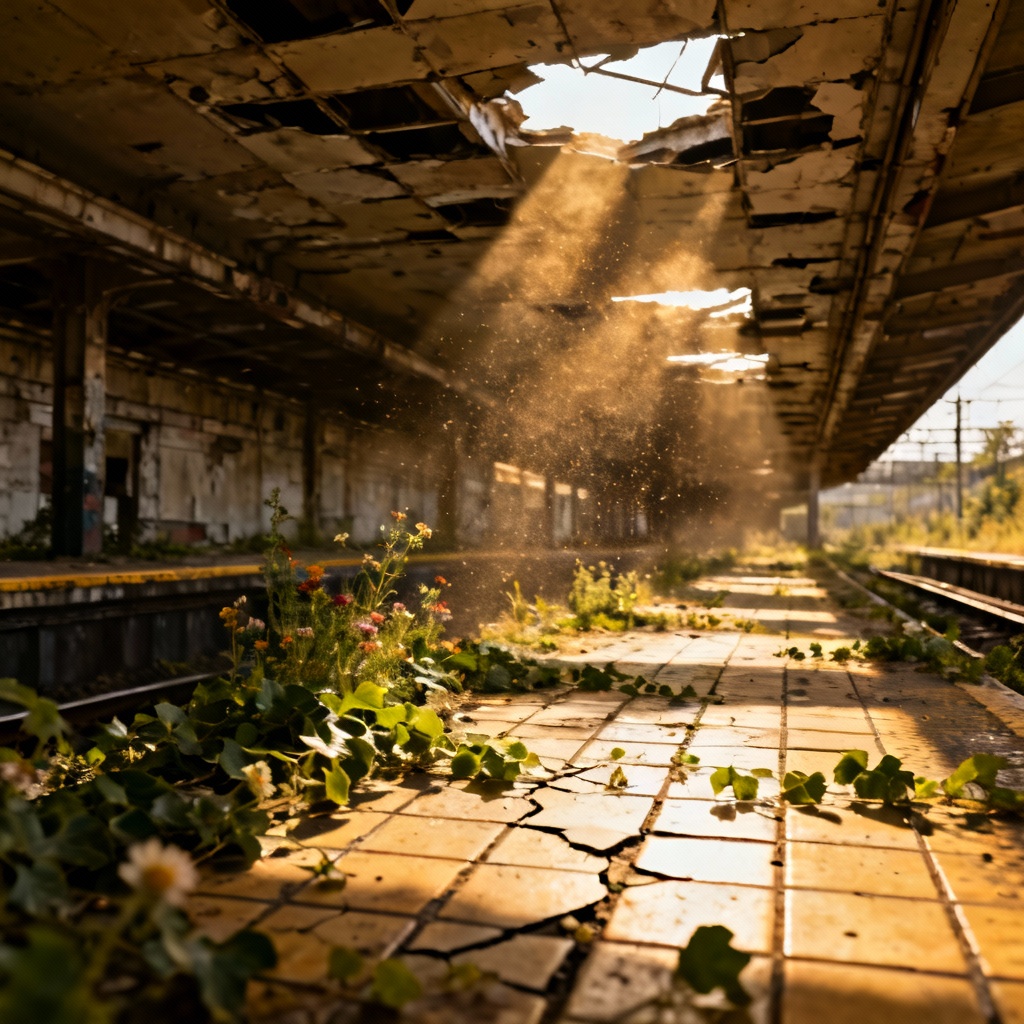 AI overgrown post-apocalyptic subway environment
