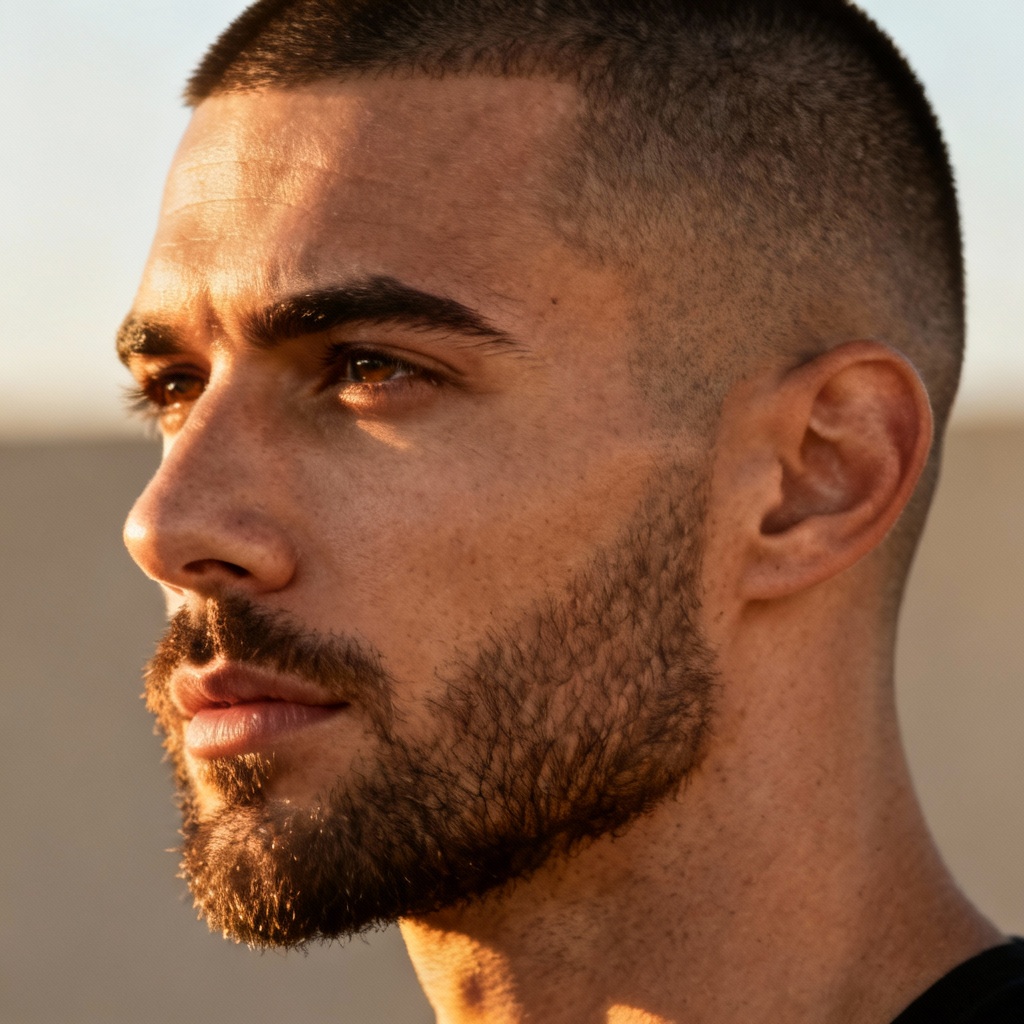 AI buzz cut with beard style