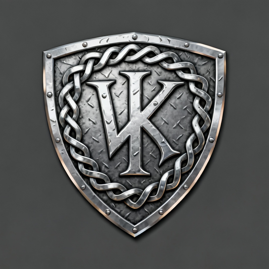 AI Viking metal logo crest with runic monogram and braided steel