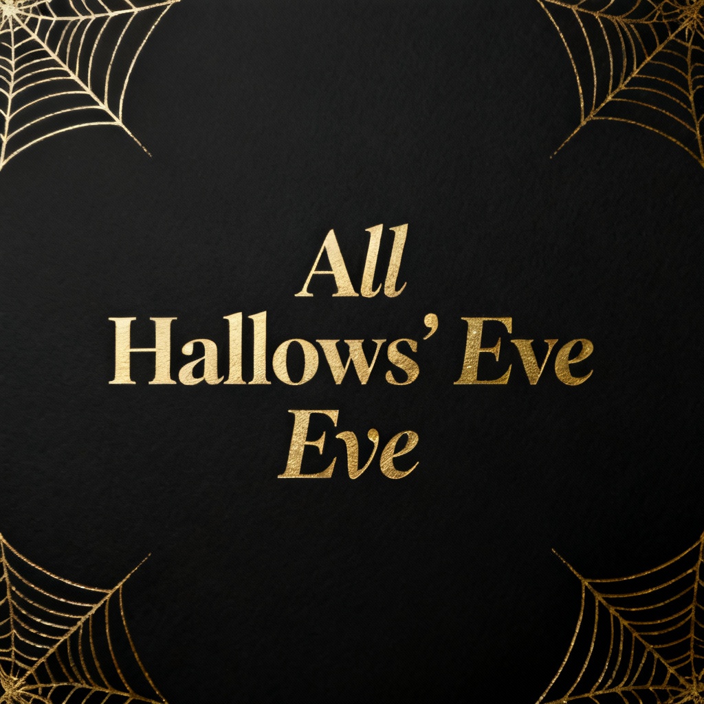 Elegant black and gold Halloween card with spider web