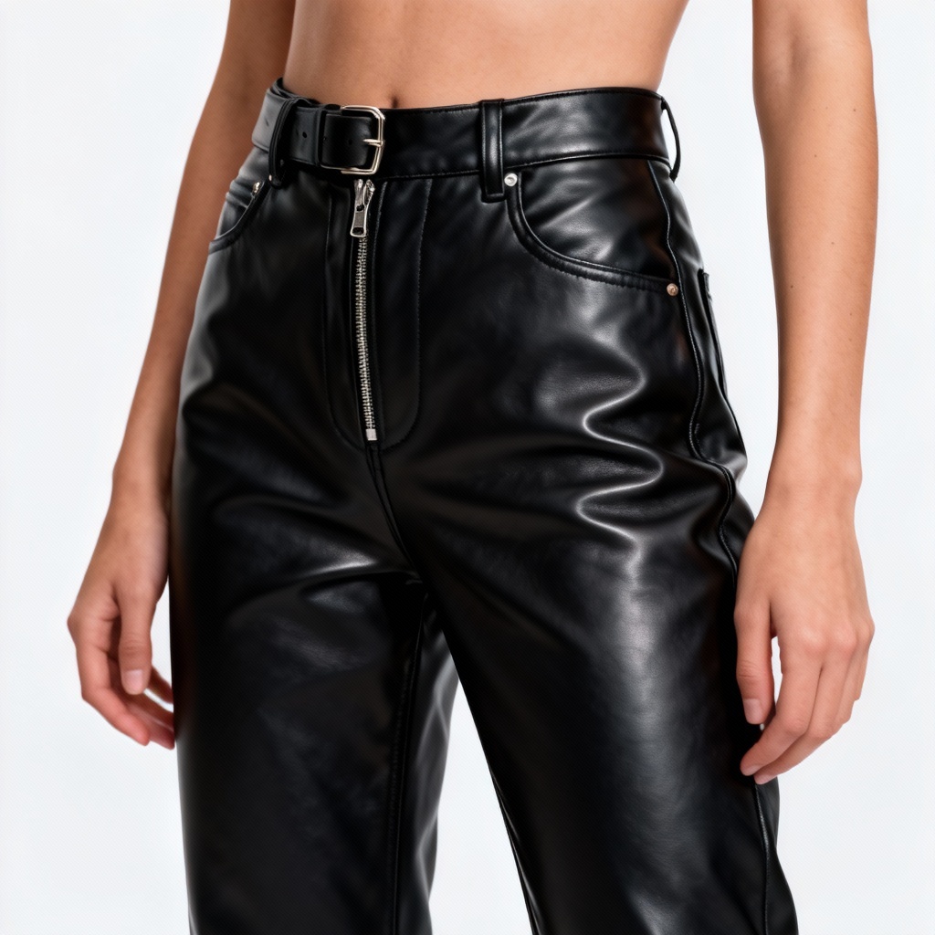 AI leather pants mockup on fashion model in studio