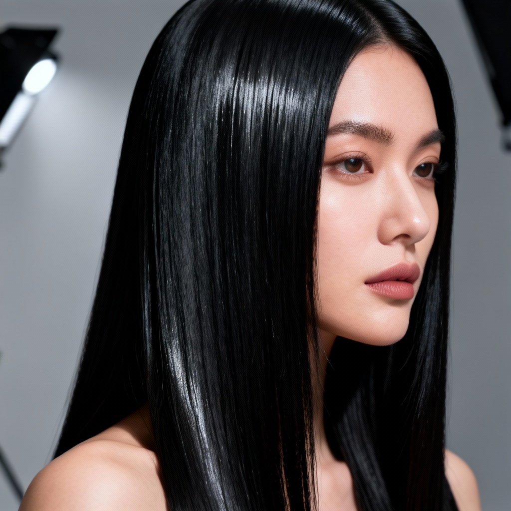 AI Long Straight Black Hair Portrait