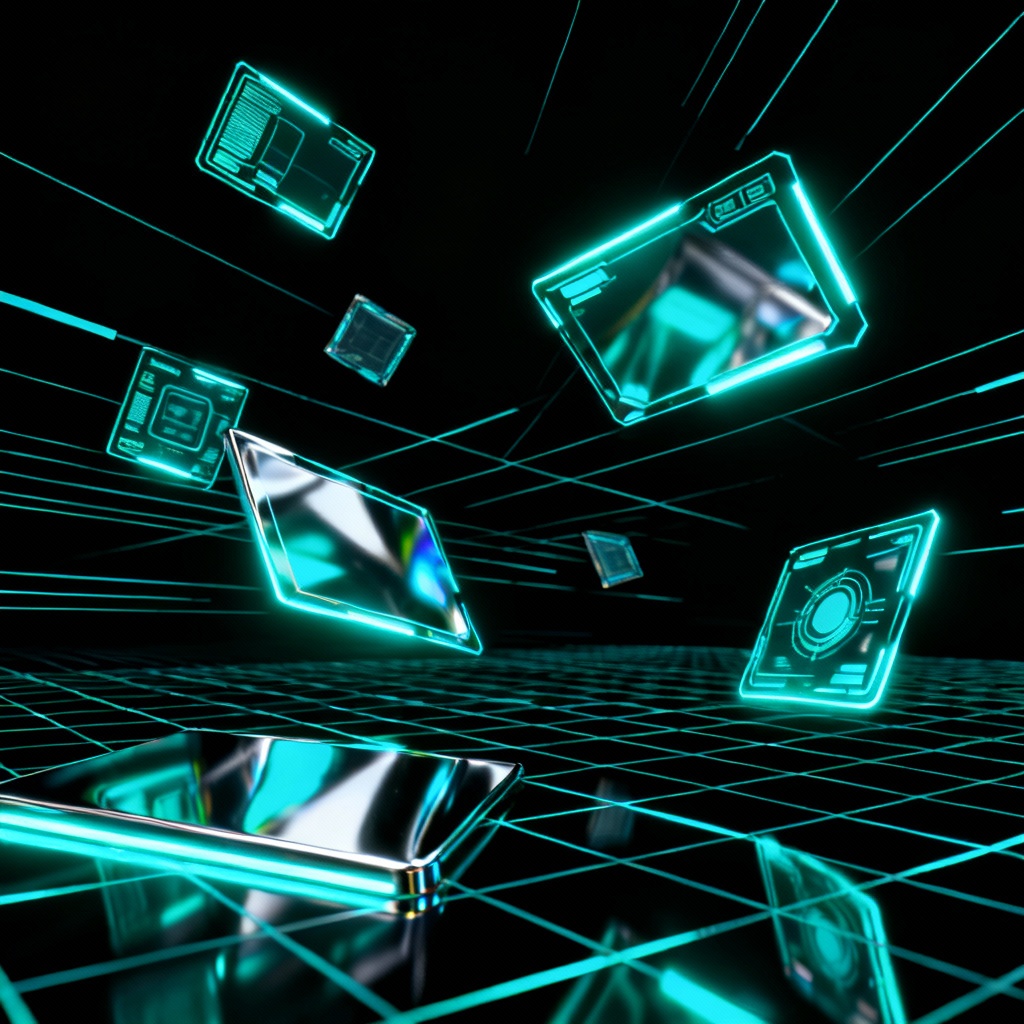 Neon teal cyber glow background with tech grid