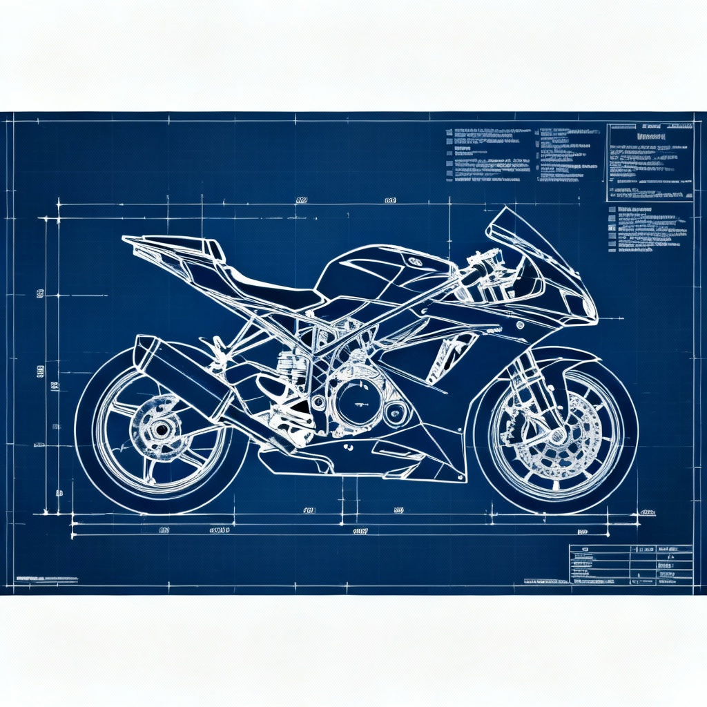 Sport motorcycle technical side blueprint