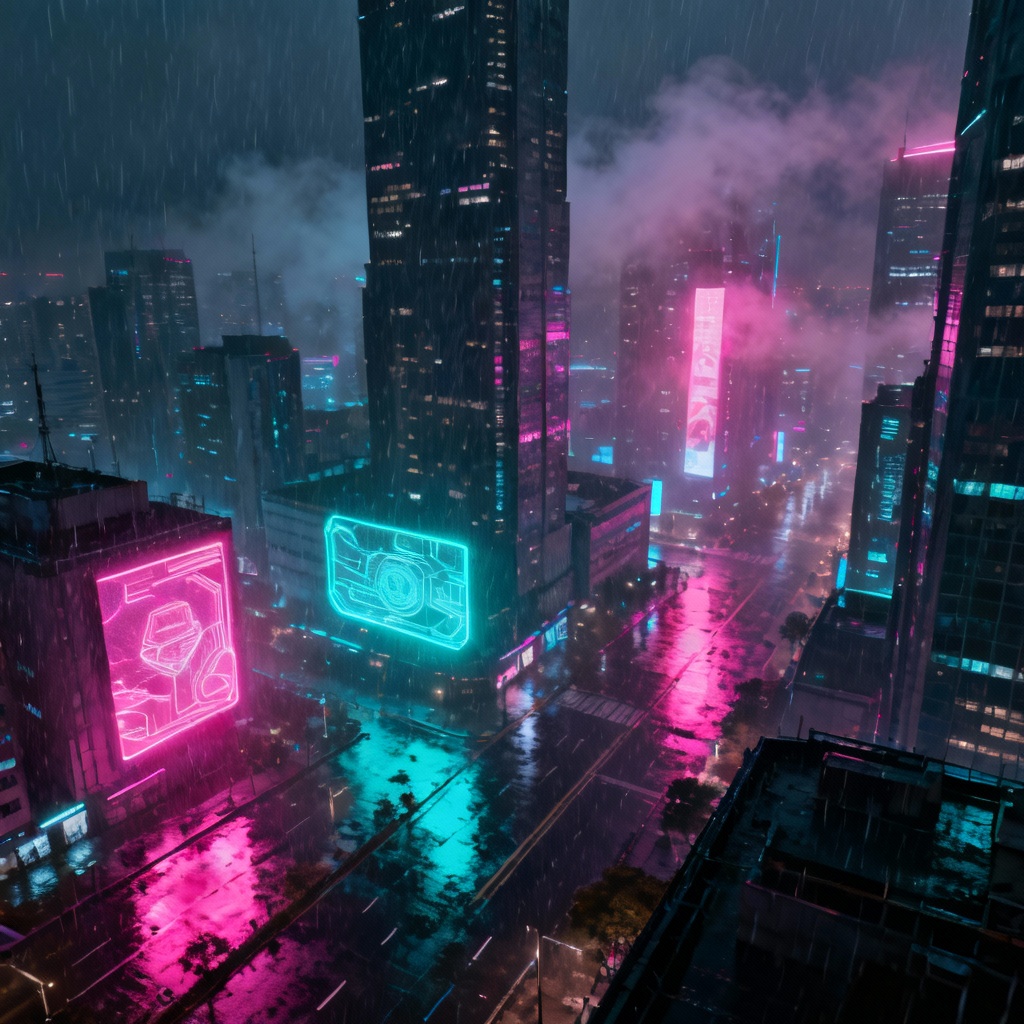 AI-generated neon cyberpunk city skyline at night