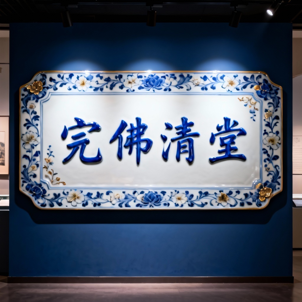 AI Chinese porcelain blue and white sign design