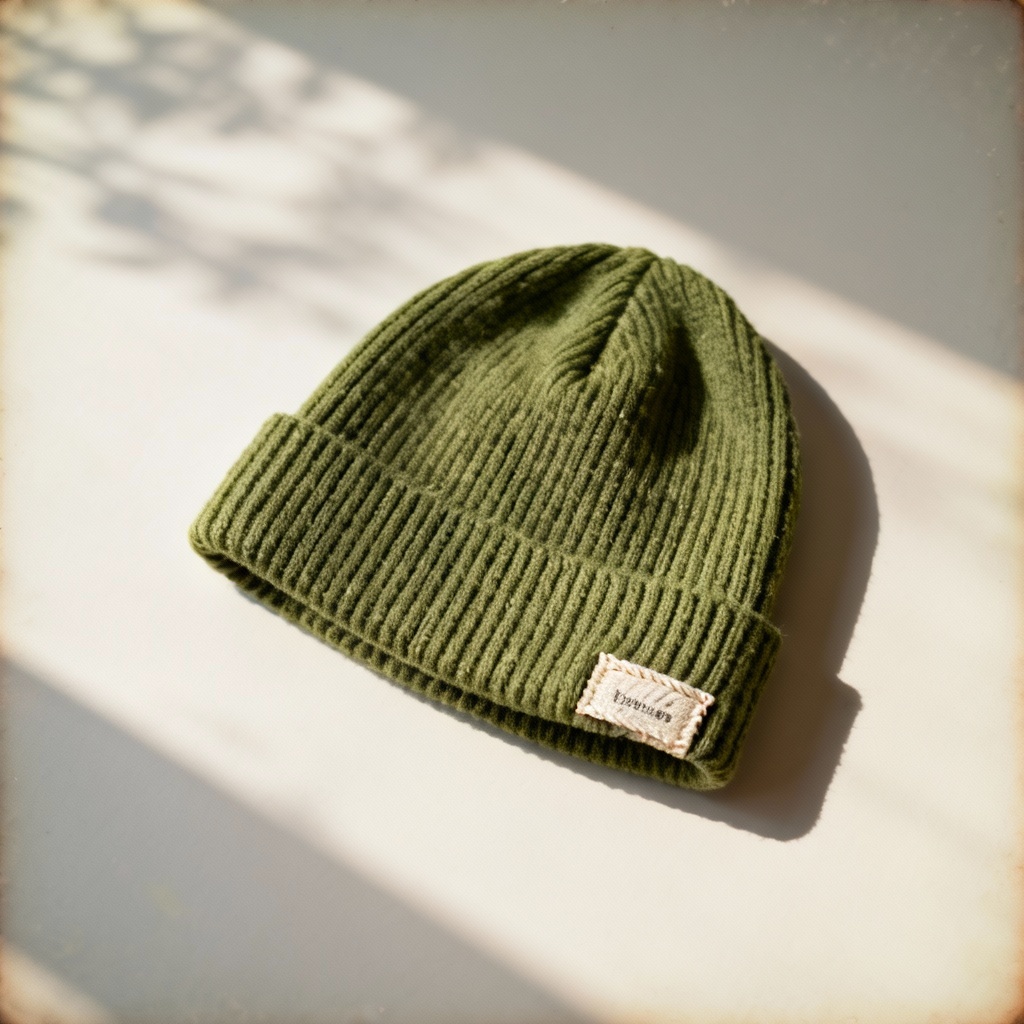 AI fisherman beanie eco green with woven label