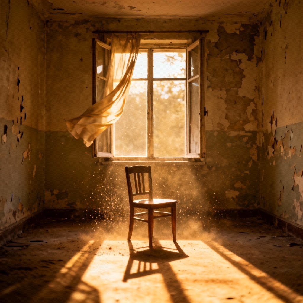 AI empty room melancholy light and long shadows