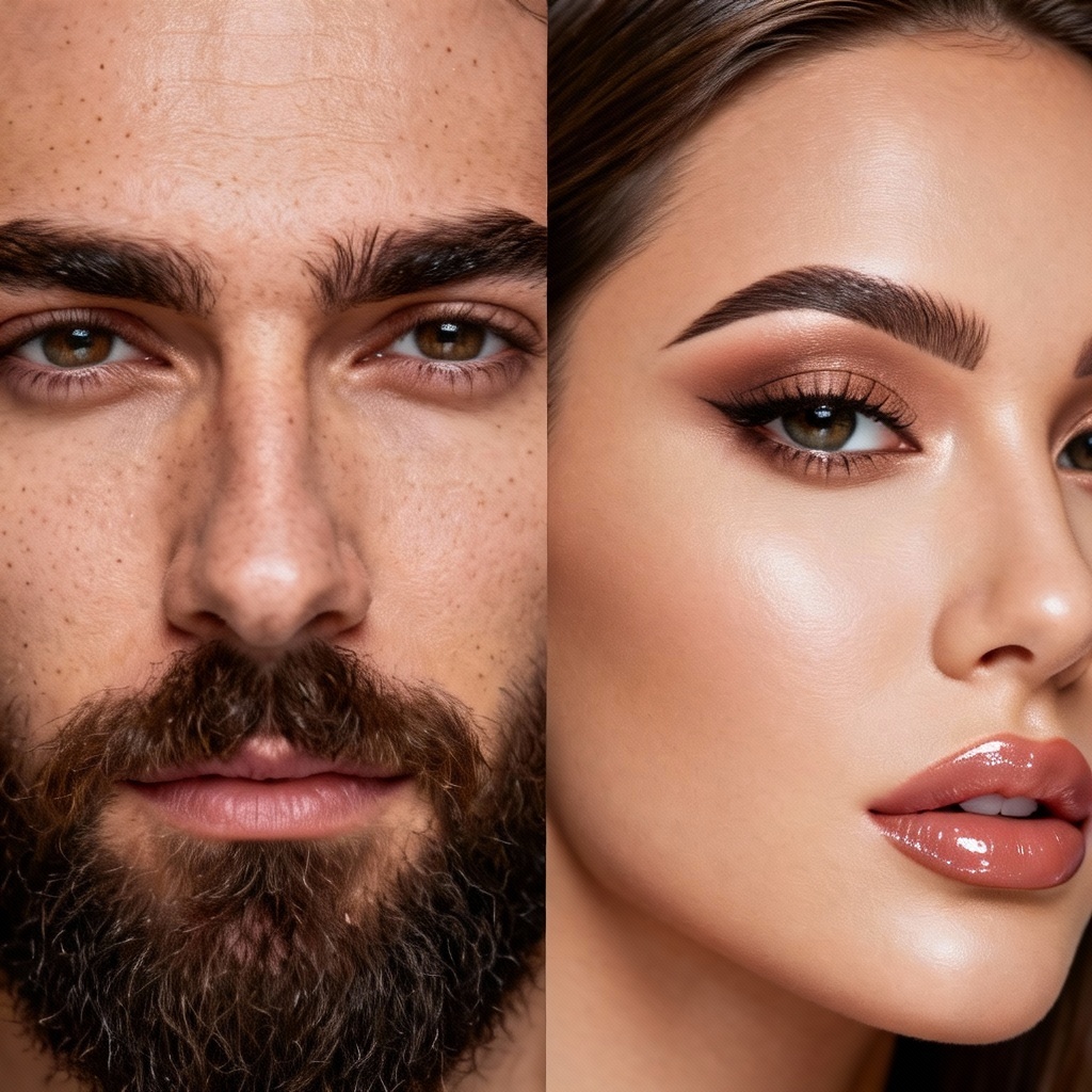 Bearded to glam gender swap close-up